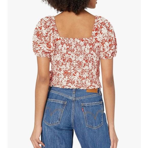 Madewell Anita Linen Puff Sleeves Floral Wrap Top Size Small - Picture 2 of 10